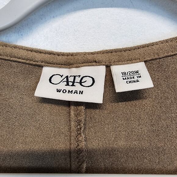 Cato Faux Suede Cardigan Size 18/20 Brown Laser Cutouts Open Neutral Minimalist - Picture 7 of 9